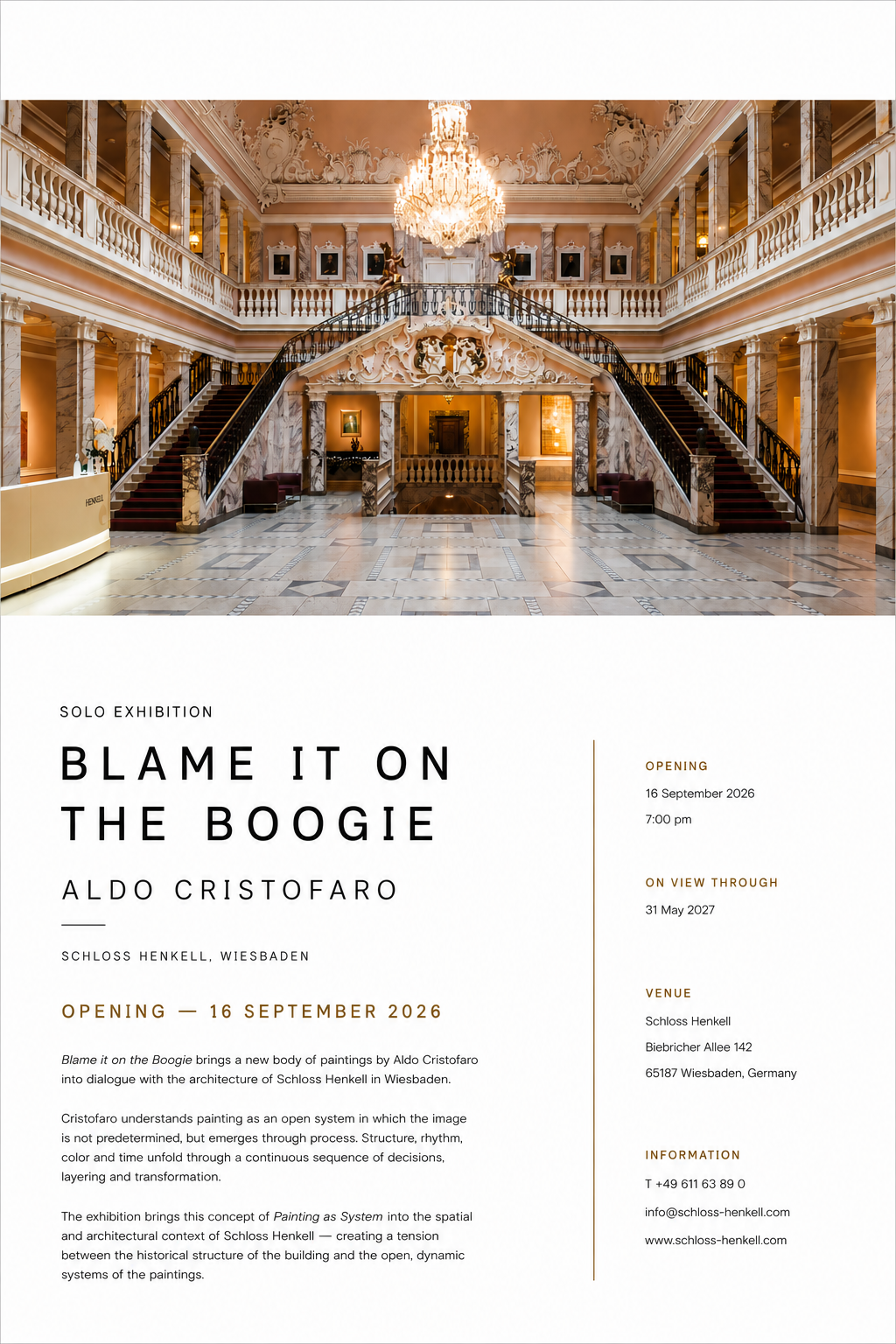 Invitation for Aldo Cristofaro — Blame It On The Boogie at Schloss Henkell, Wiesbaden